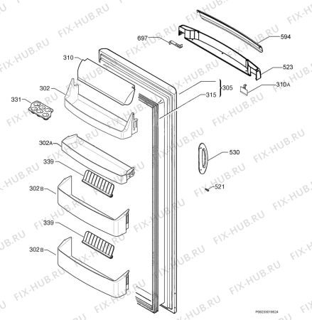 Взрыв-схема холодильника Electrolux ERC25291W8 - Схема узла Door 003