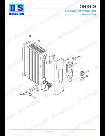 Схема №1 TRS 1015ECF с изображением Стойка для электрообогревателя DELONGHI 7306003400