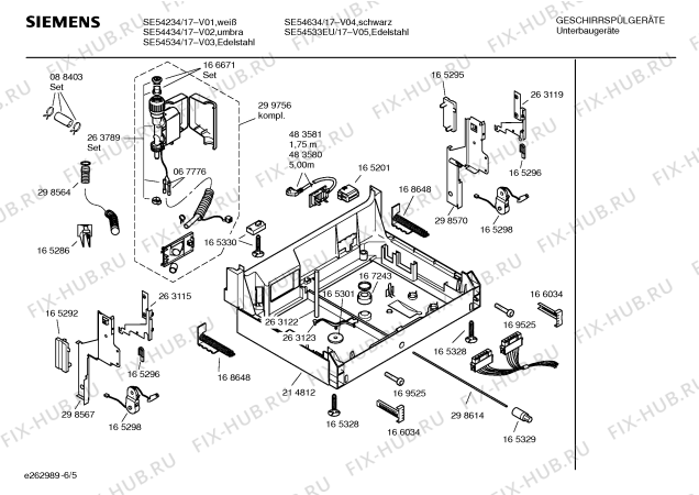 Взрыв-схема посудомоечной машины Siemens SE54534 - Схема узла 05