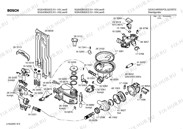 Взрыв-схема посудомоечной машины Bosch SGS43B52EE Evolution - Схема узла 04