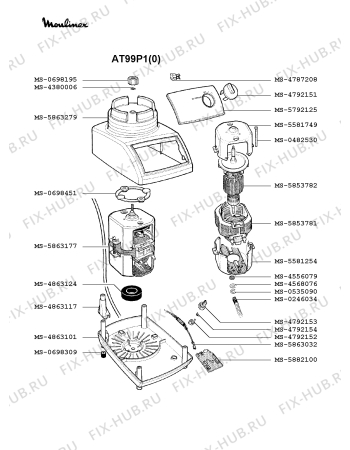 Взрыв-схема блендера (миксера) Moulinex AT99P1(0) - Схема узла WP001335.2P2