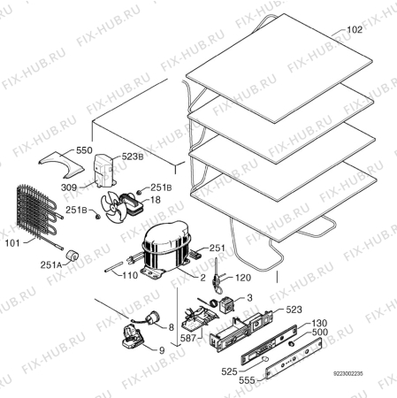 Взрыв-схема холодильника Electrolux EUU1172 - Схема узла Cooling system 017