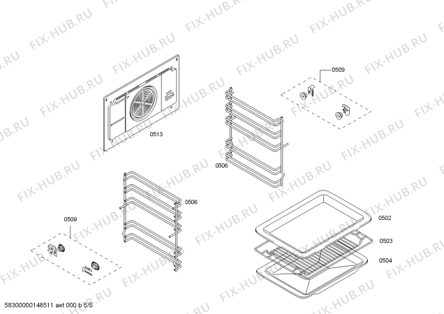 Взрыв-схема плиты (духовки) Bosch HBA23B262E Horno.BO.2d.b2.E0_CIF.f_glass.negro - Схема узла 05