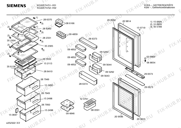 Схема №3 KG32EF4 с изображением Панель для холодильной камеры Siemens 00352176