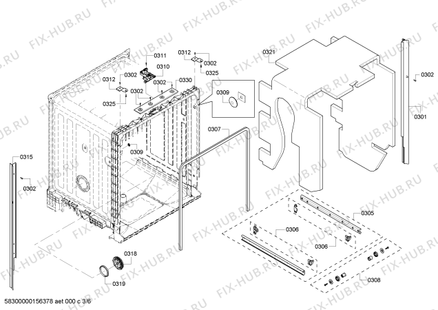 Взрыв-схема посудомоечной машины Bosch SHE3AR72UC Silence Plus 50dB - Схема узла 03