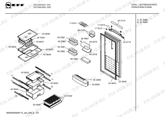 Схема №2 K5734X4 с изображением Инструкция по эксплуатации для холодильной камеры Bosch 00590459