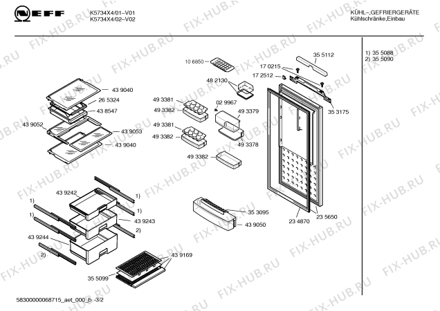 Схема №2 K5724X4 с изображением Емкость для холодильной камеры Bosch 00439244