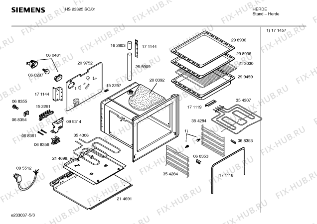 Взрыв-схема плиты (духовки) Siemens HS23325SC - Схема узла 03