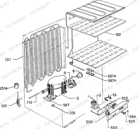 Взрыв-схема холодильника Elin E1120FI - Схема узла Cooling system 017