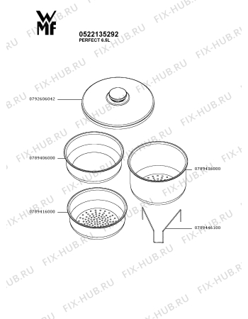 Взрыв-схема кастрюли для духовки Wmf 0522135292 - Схема узла 0P005932.8P2