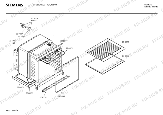 Взрыв-схема плиты (духовки) Siemens HR24040 - Схема узла 04