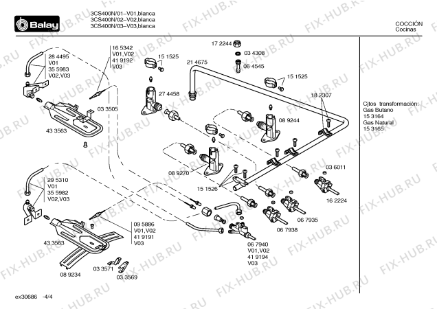 Взрыв-схема плиты (духовки) Balay 3CS400N - Схема узла 04