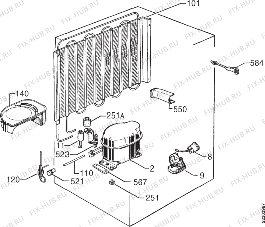 Взрыв-схема холодильника Privileg 025730 3 - Схема узла Cooling system 017