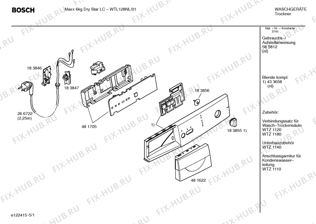 Схема №4 WTL128NL Maxx 6kg Dry Star LC с изображением Панель управления для сушилки Bosch 00433658