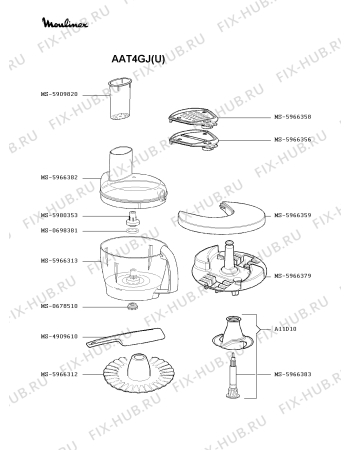 Взрыв-схема кухонного комбайна Moulinex AAT4GJ(U) - Схема узла CP002805.6P3