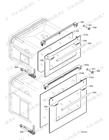 Взрыв-схема плиты (духовки) Electrolux EOU43003X - Схема узла Door 003