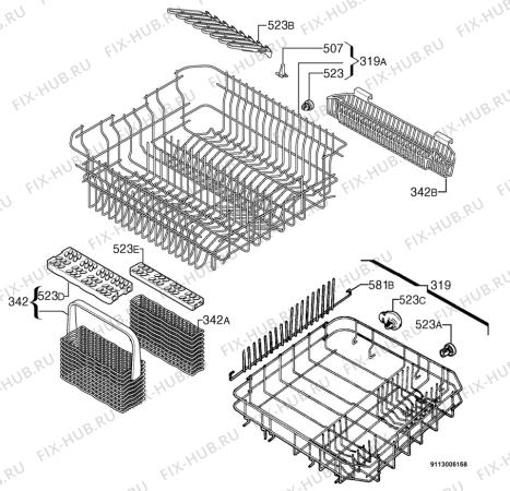 Взрыв-схема посудомоечной машины Privileg 003618_10198 - Схема узла Basket 160