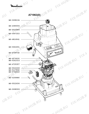 Взрыв-схема блендера (миксера) Moulinex A71963(0) - Схема узла BP001156.7P2