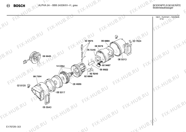 Взрыв-схема пылесоса Bosch BBS2433II ALPHA 224 - Схема узла 02