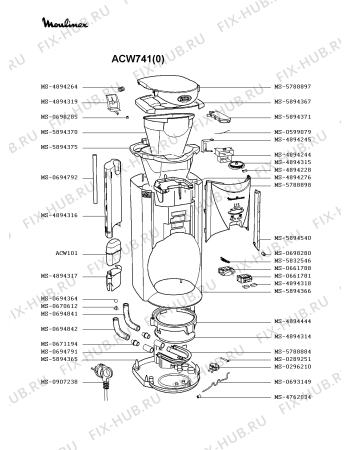 Взрыв-схема кофеварки (кофемашины) Moulinex ACW741(0) - Схема узла VP001594.3P2