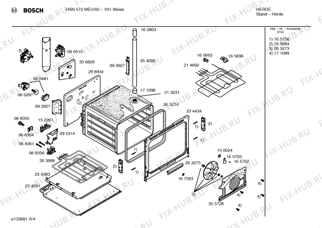Схема №4 HSN572MEU с изображением Стеклокерамика для плиты (духовки) Bosch 00235622