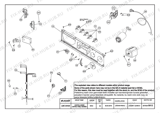 Взрыв-схема стиральной машины Beko BEKO WN 6004 NS (7105983100) - CONTROL PANEL ASSEMBLY REV-03