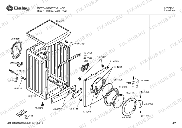 Взрыв-схема стиральной машины Balay 3TS637C TS637 - Схема узла 02