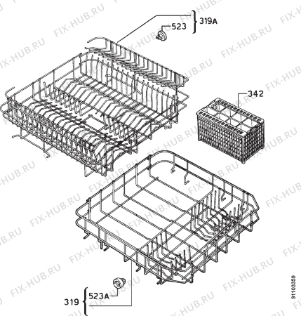 Взрыв-схема посудомоечной машины Husqvarna Electrolux QB950W - Схема узла Basket 160