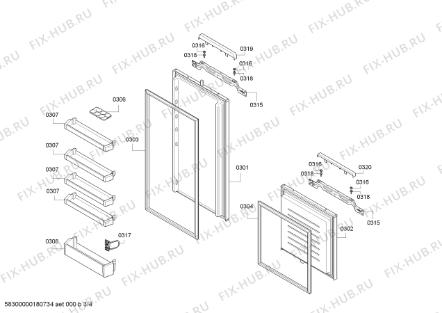 Схема №2 RB282303 с изображением Планка ручки для холодильника Bosch 00745881