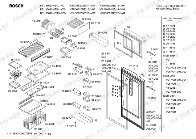 Схема №2 KSU36620NE с изображением Дверь для холодильной камеры Bosch 00239037
