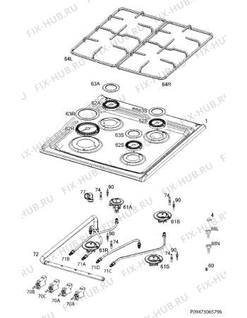 Взрыв-схема плиты (духовки) Electrolux EKK54551OX - Схема узла Hob