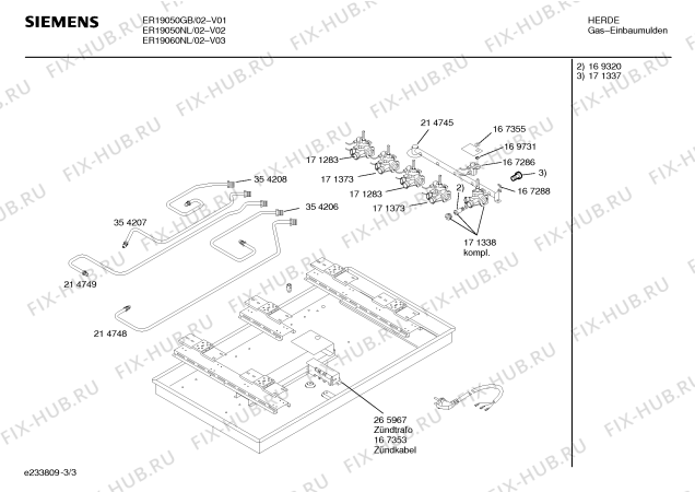 Схема №3 ER19050GB с изображением Горелка для плиты (духовки) Bosch 00171368