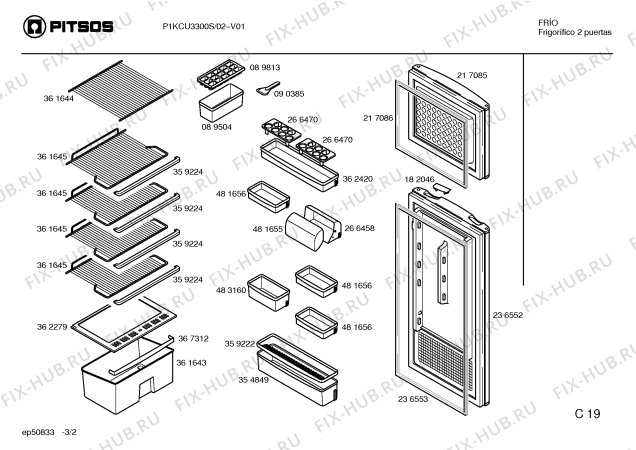 Схема №3 P1KCU3300S с изображением Поднос для холодильной камеры Bosch 00481656
