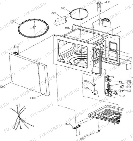 Взрыв-схема микроволновой печи Gorenje MMO20MWII (474783) - Схема узла 02