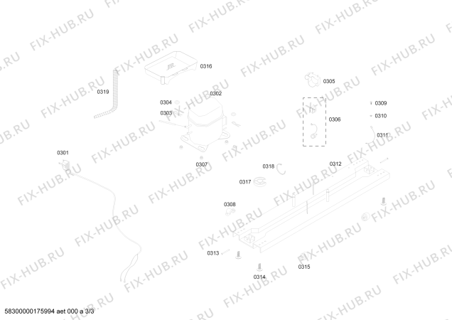 Взрыв-схема холодильника Bosch KDN30BL121 REF BOSCH ECO-TT301 IXL 220V/60HZ - Схема узла 03