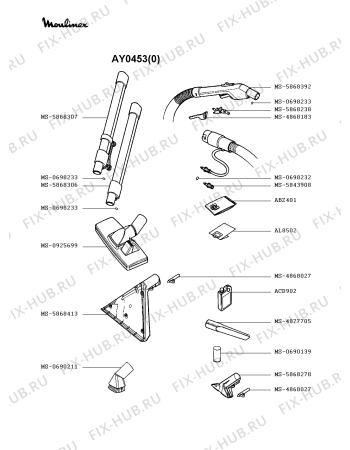 Взрыв-схема пылесоса Moulinex AY0453(0) - Схема узла LP002352.9P3