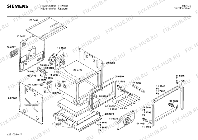 Взрыв-схема плиты (духовки) Siemens HB351478 - Схема узла 02