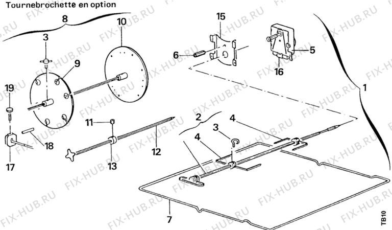 Взрыв-схема плиты (духовки) Arthur Martin CV5540-1 - Схема узла Turnspit