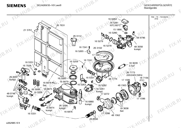 Взрыв-схема посудомоечной машины Siemens SE24269 festival - Схема узла 04