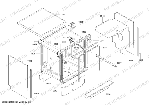 Схема посудомоечной машины Bosch SMS53M62FF, ActiveWater ECO; SuperSilence - tp3 - Схема узла 03 Взрыв-схема посудомоечной машины Bosch SMS53M62FF, ActiveWater ECO; SuperSilence - tp3 - Схема узла 03