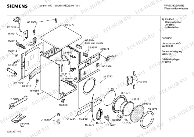 Схема №2 WM6147EGB edition 150 с изображением Инструкция по эксплуатации для стиралки Siemens 00521409