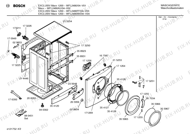 Схема №2 WFL2480SN EXCLUSIV Maxx 1200 с изображением Таблица программ для стиралки Bosch 00500175