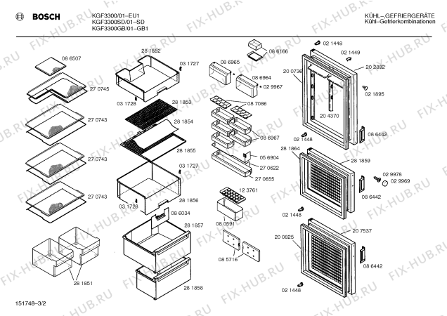 Взрыв-схема холодильника Bosch KGF3300GB - Схема узла 02