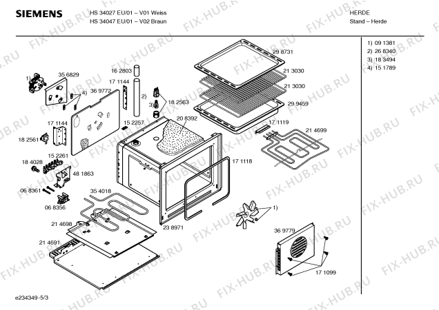 Взрыв-схема плиты (духовки) Siemens HS34047EU - Схема узла 03