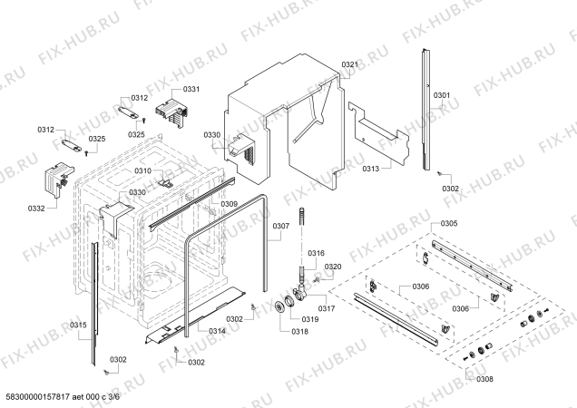 Взрыв-схема посудомоечной машины Bosch SHX43RL5UC SilencePlus 48 dBA - Схема узла 03