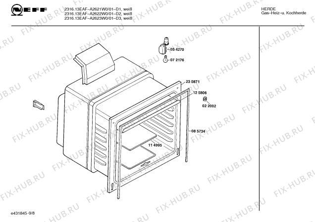 Взрыв-схема плиты (духовки) Neff A2622W0 PRIMUS 425.6 - Схема узла 09