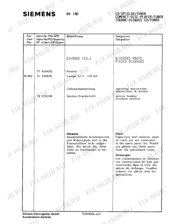 Схема №5 RH180 с изображением Сервисная инструкция для аудиотехники Siemens 00535192