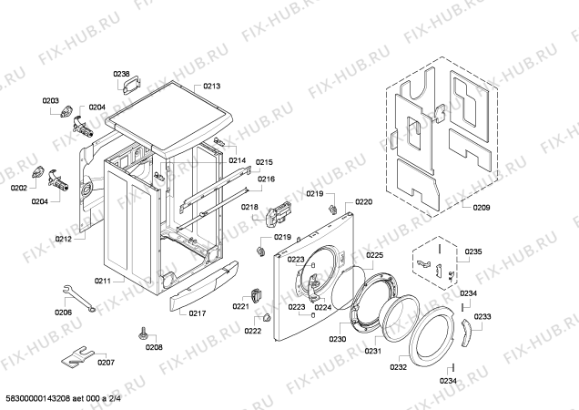 Взрыв-схема стиральной машины Siemens WM14E163FG E 14.16 varioPerfect - Схема узла 02