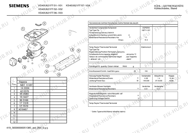 Взрыв-схема холодильника Siemens KS40U621FF - Схема узла 03