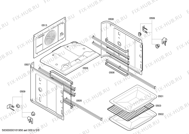 Взрыв-схема плиты (духовки) Siemens HB43GT540E H.SE.NP.L2D.IN.GLASS.S4/.X.E0_C/// - Схема узла 05